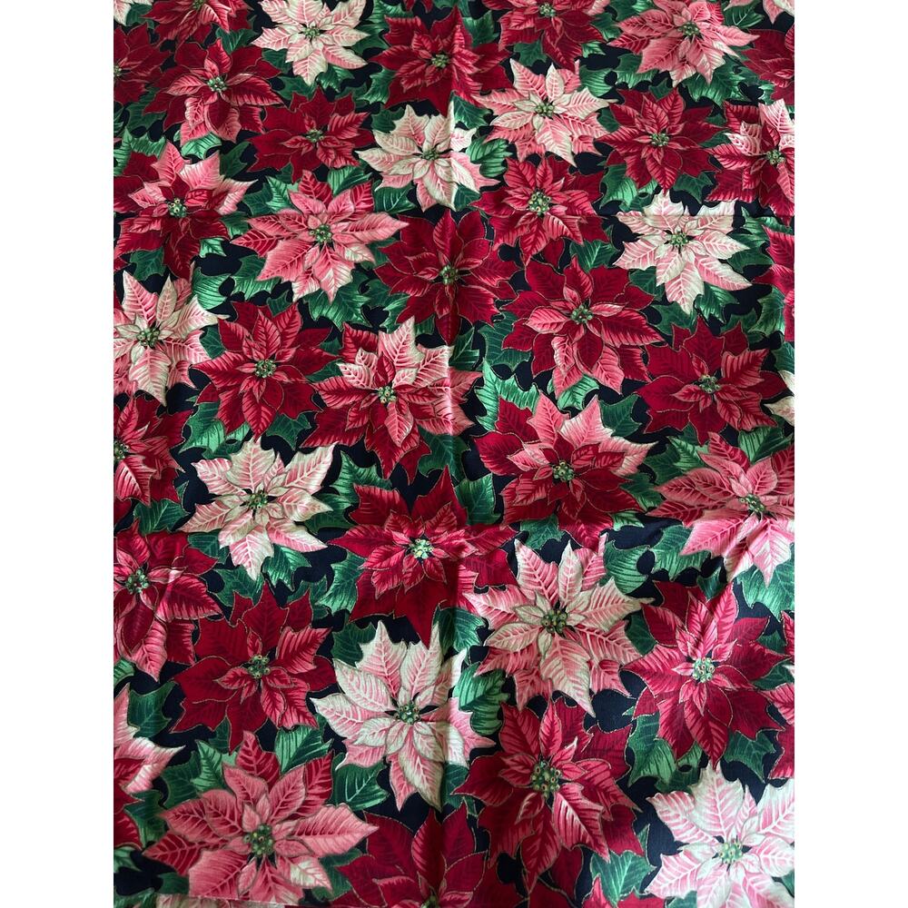 1.5 yards Vintage Joan Messmore Cranston Poinsettia Floral Cotton Fabric